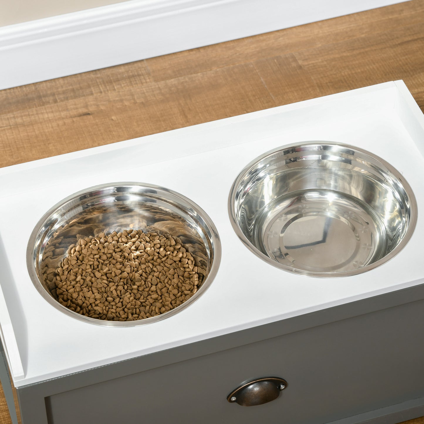 Elevated Dog Feeder, Stainless Steel Pet Bowls with Storage Drawer, 21L Capacity for Large Breeds in Grey | PawHut