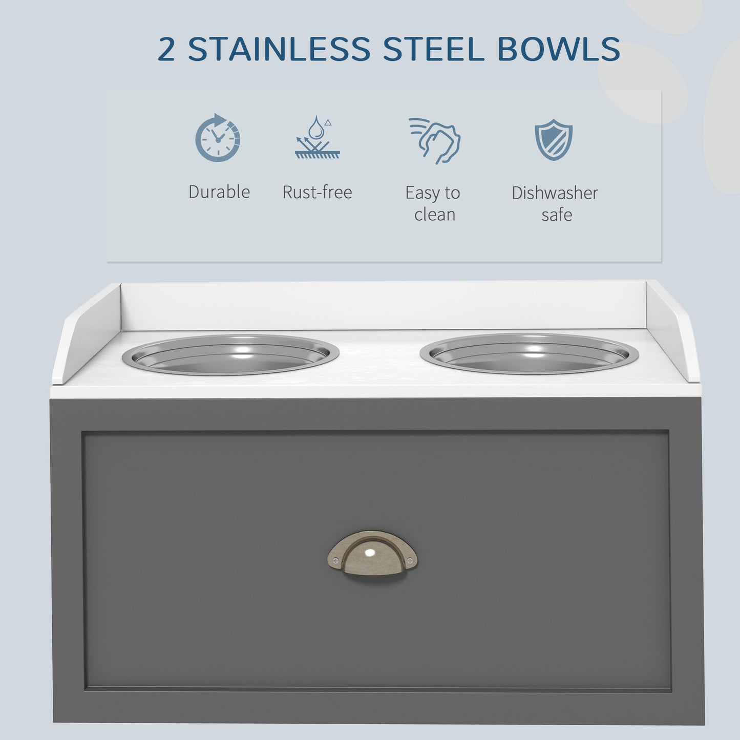 Elevated Dog Feeder, Stainless Steel Pet Bowls with Storage Drawer, 21L Capacity for Large Breeds in Grey | PawHut