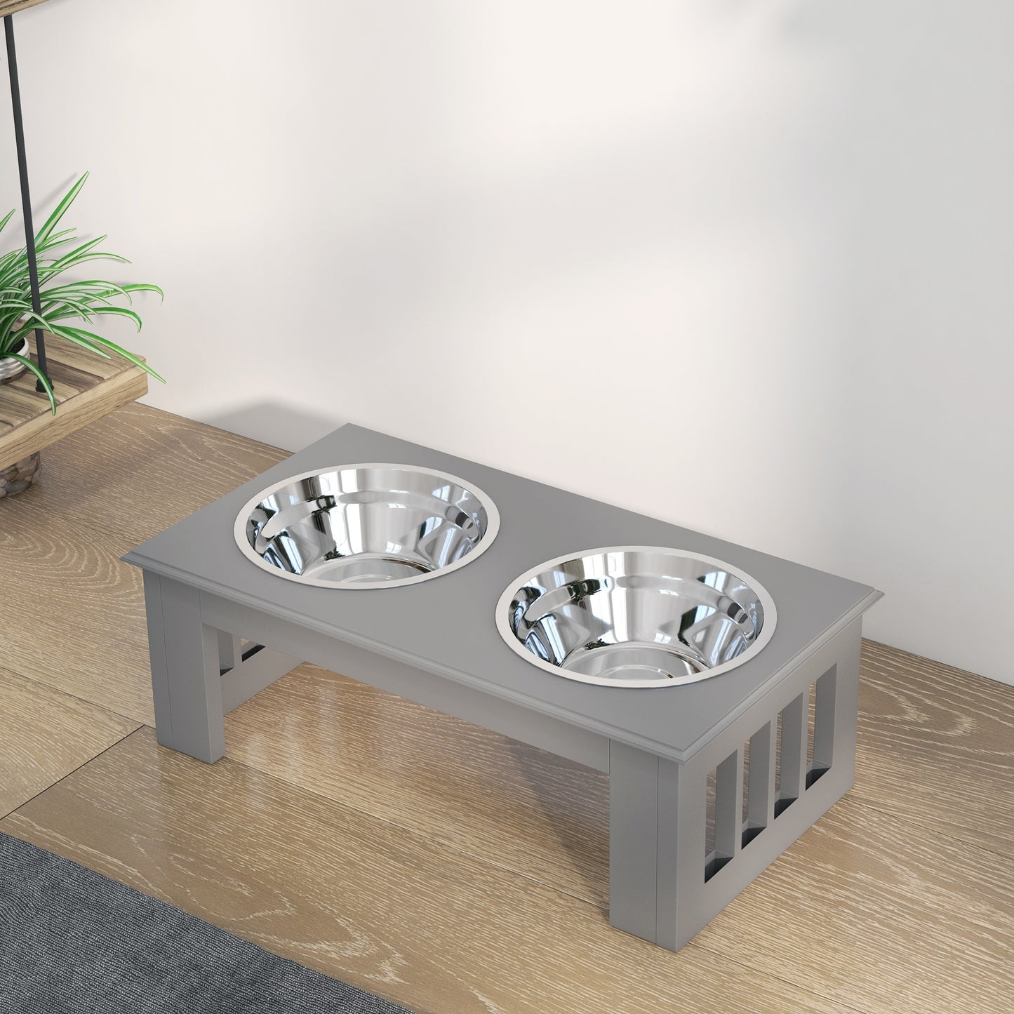 Raised Dog Feeding Bowls with Stand, Stainless Steel for Extra Small and Small Dog, 44L x 24W x 15H cm in Grey | PawHut