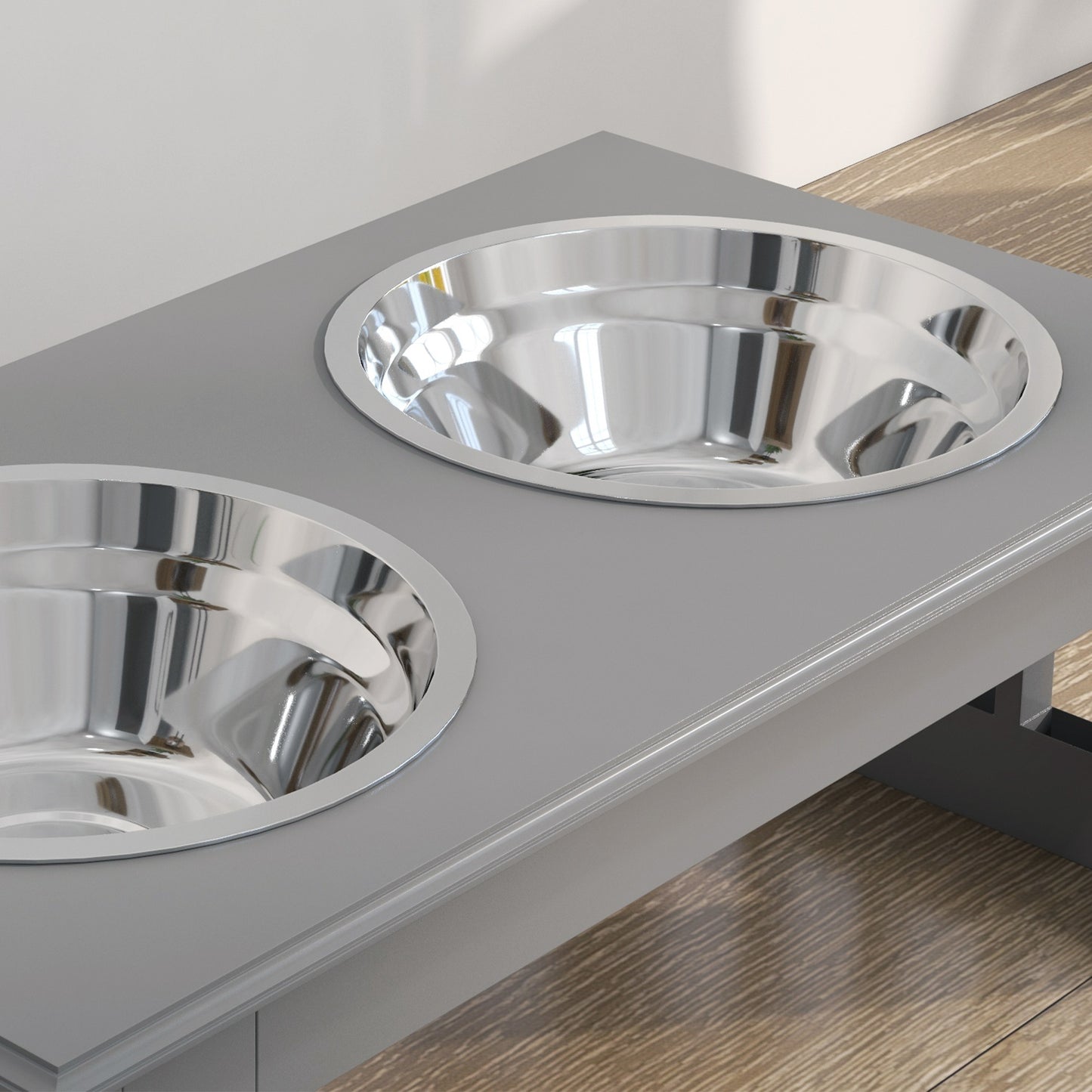 Raised Dog Feeding Bowls with Stand, Stainless Steel for Extra Small and Small Dog, 44L x 24W x 15H cm in Grey | PawHut
