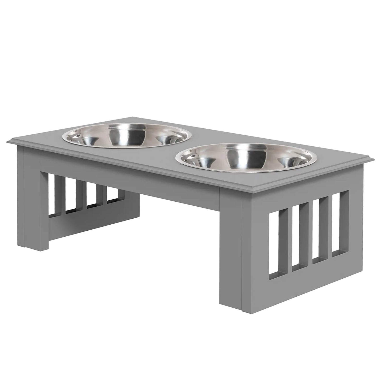 Raised Dog Feeding Bowls with Stand, Stainless Steel for Extra Small and Small Dog, 44L x 24W x 15H cm in Grey | PawHut