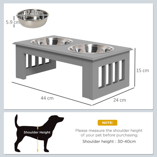Raised Dog Feeding Bowls with Stand, Stainless Steel for Extra Small and Small Dog, 44L x 24W x 15H cm in Grey | PawHut