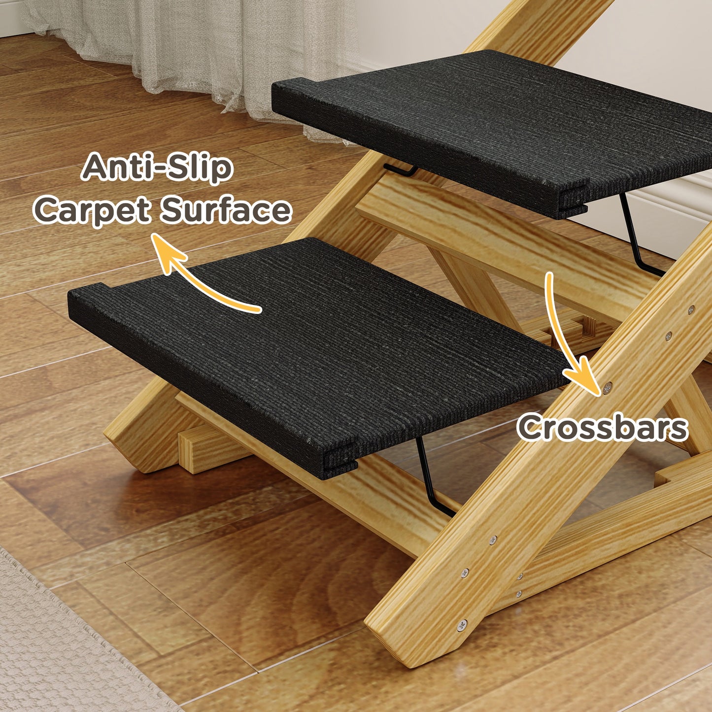 PawHut Adjustable Dog Steps Dog Ramp, 3-Step Non-slip Pet Foldable Stairs for Medium Sized Dogs for Bed Sofa