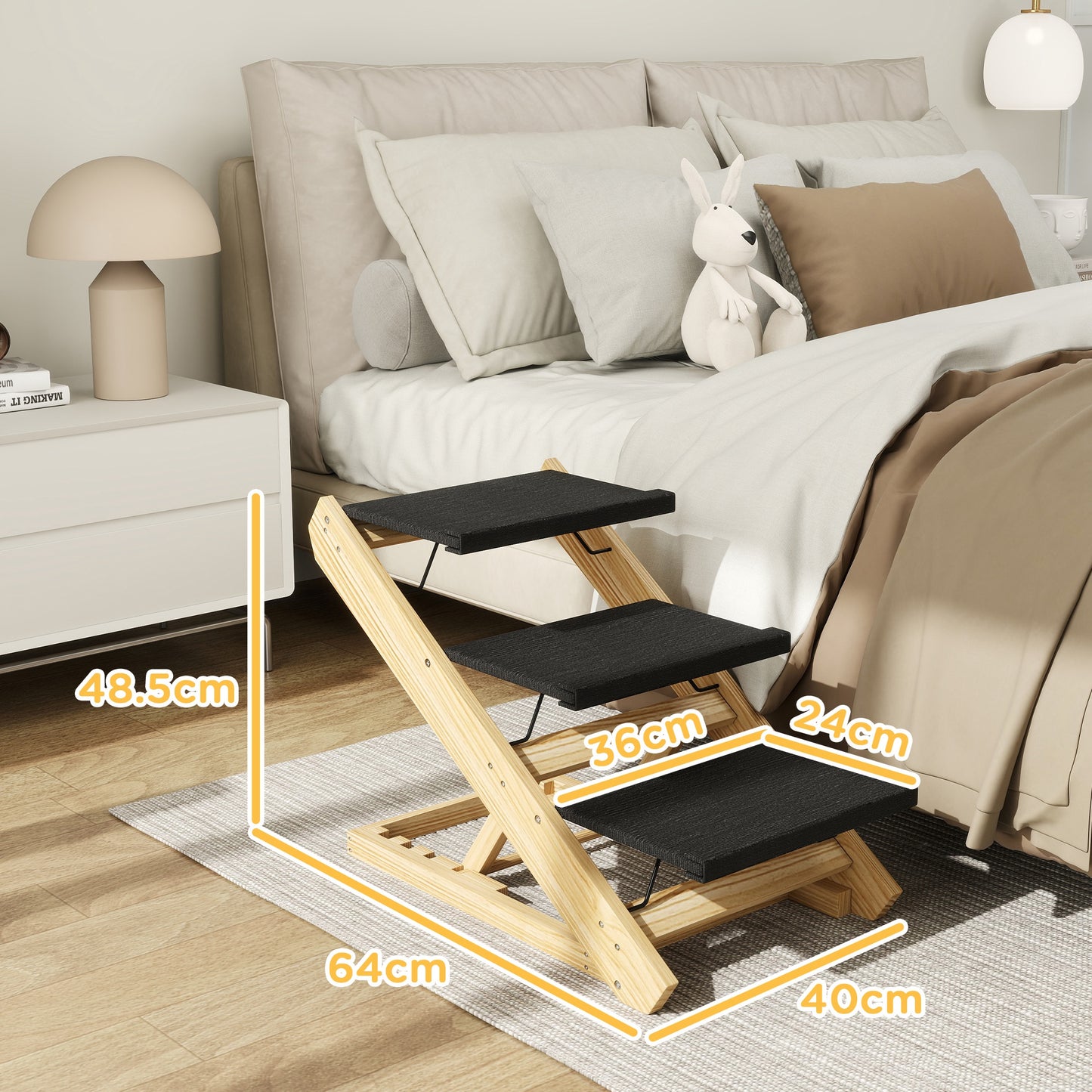 PawHut Adjustable Dog Steps Dog Ramp, 3-Step Non-slip Pet Foldable Stairs for Medium Sized Dogs for Bed Sofa